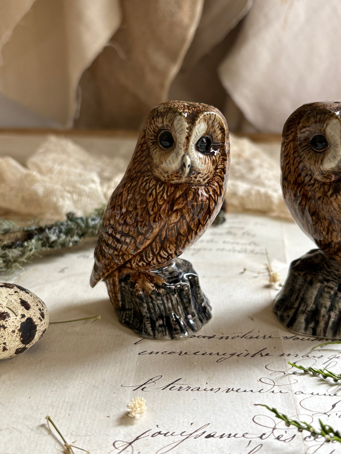 Pair of Quail Owl Salt & Pepper Pots