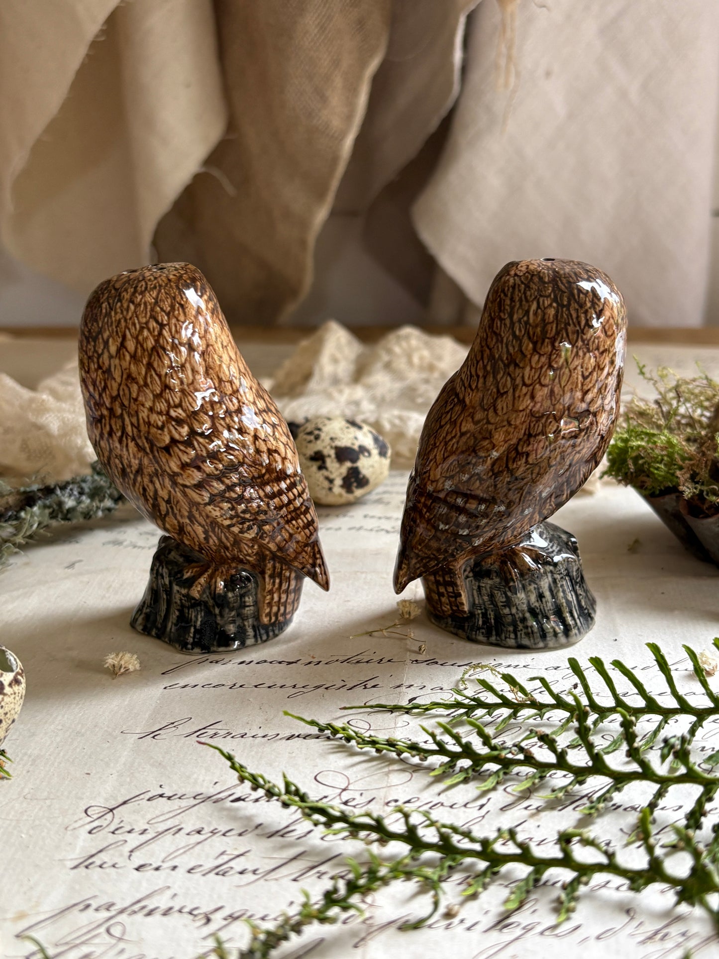 Pair of Quail Owl Salt & Pepper Pots