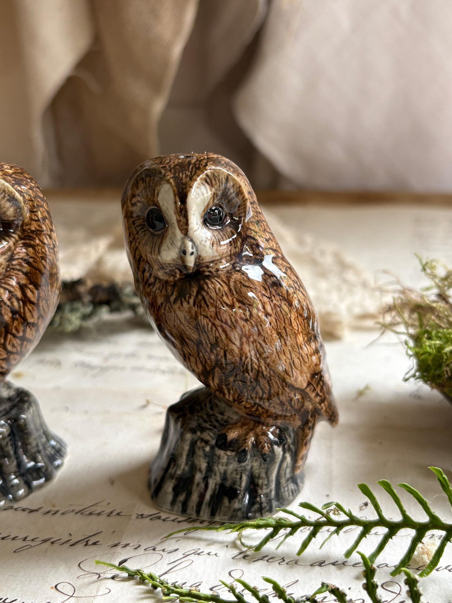 Pair of Quail Owl Salt & Pepper Pots