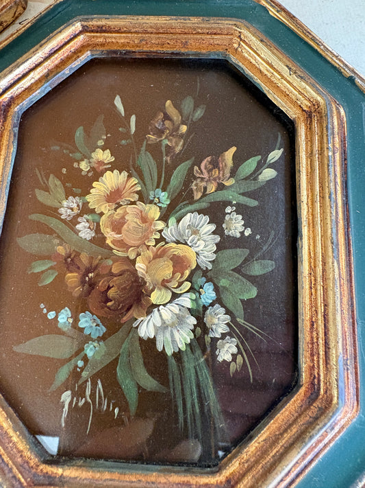 Pair of Vintage Mid-Century Italian Florentine Miniature Oil Paintings
