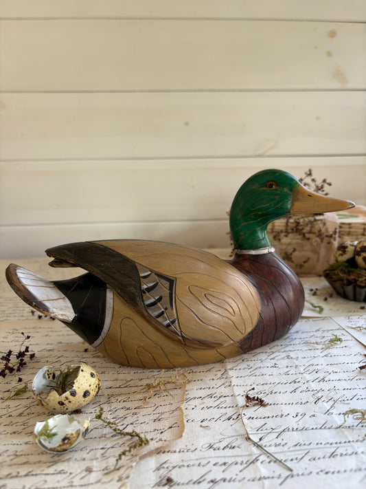 Vintage Hand Carved & Hand Painted Wooden Mallard Duck Decoy