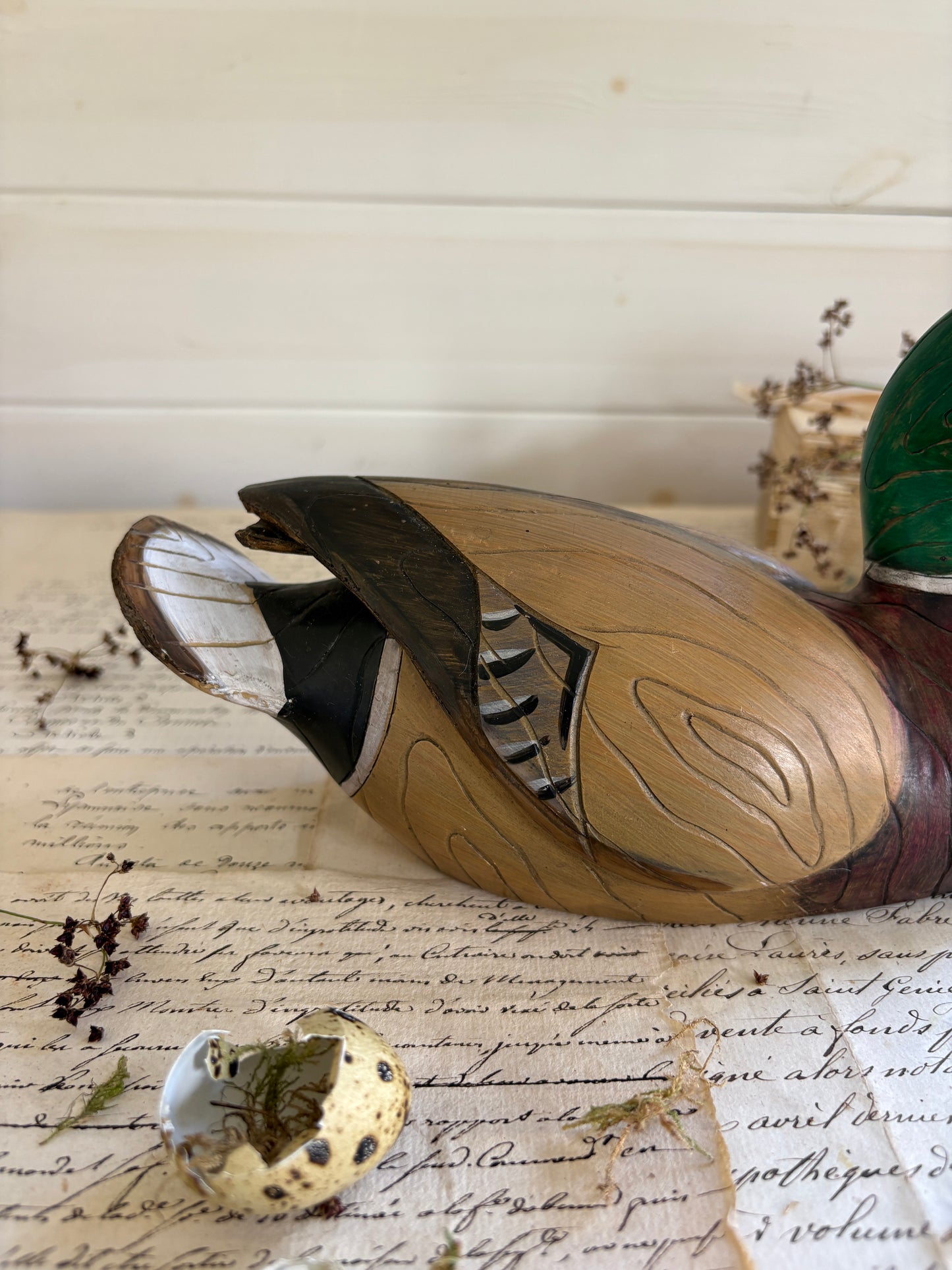 Vintage Hand Carved & Hand Painted Wooden Mallard Duck Decoy