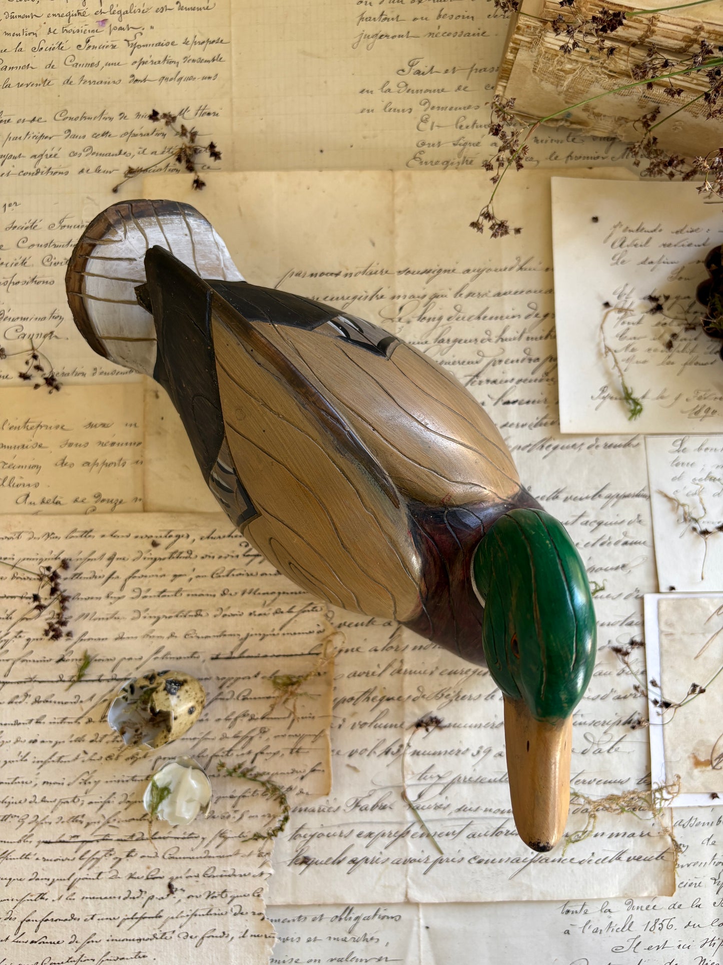 Vintage Hand Carved & Hand Painted Wooden Mallard Duck Decoy