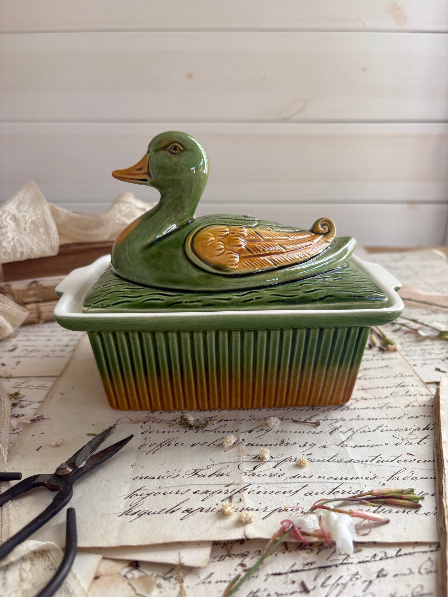 Vintage French Ceramic Duck Terrine Lidded Pâté Dish