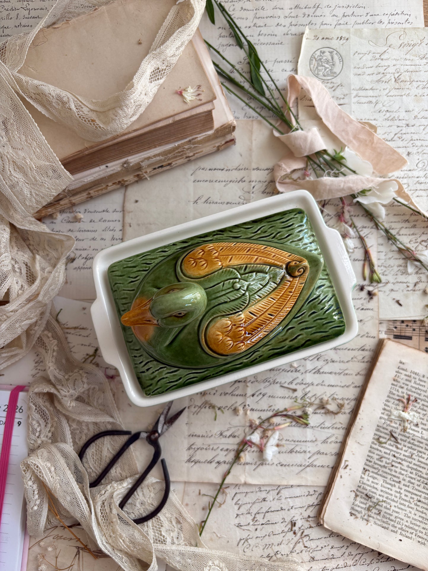 Vintage French Ceramic Duck Terrine Lidded Pâté Dish