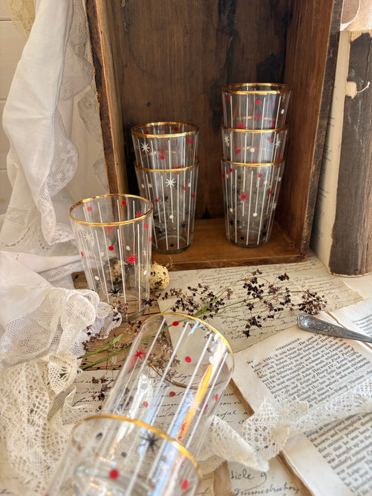 Vintage French Mid-Century Atomic Starburst Tumblers Set of 8