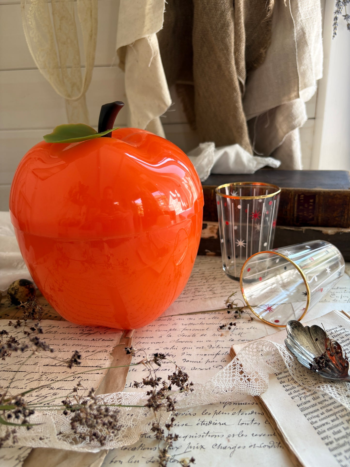 Vintage 1970s Orange Apple Ice Bucket