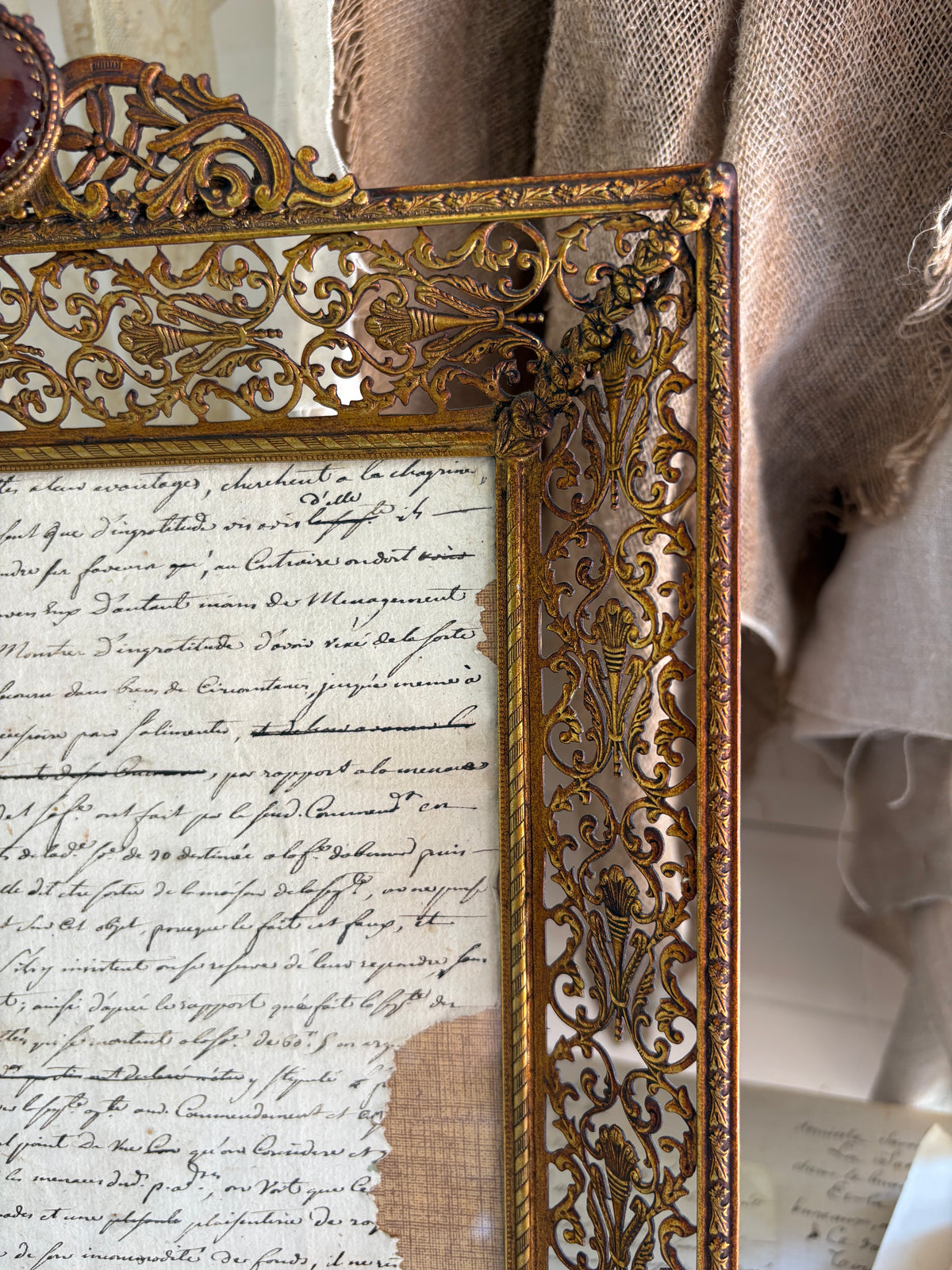 Vintage Napoleon III Style Ornate Brass Filigree Picture Frame
