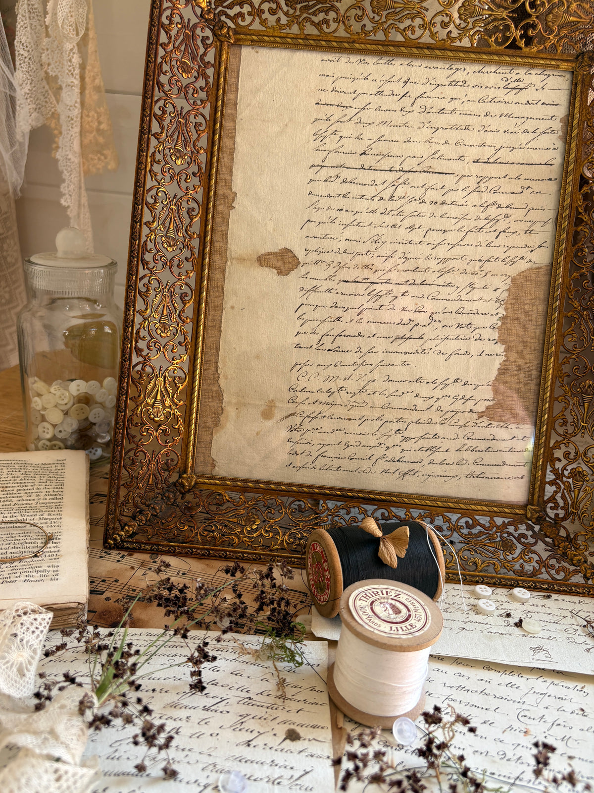 Vintage Napoleon III Style Ornate Brass Filigree Picture Frame