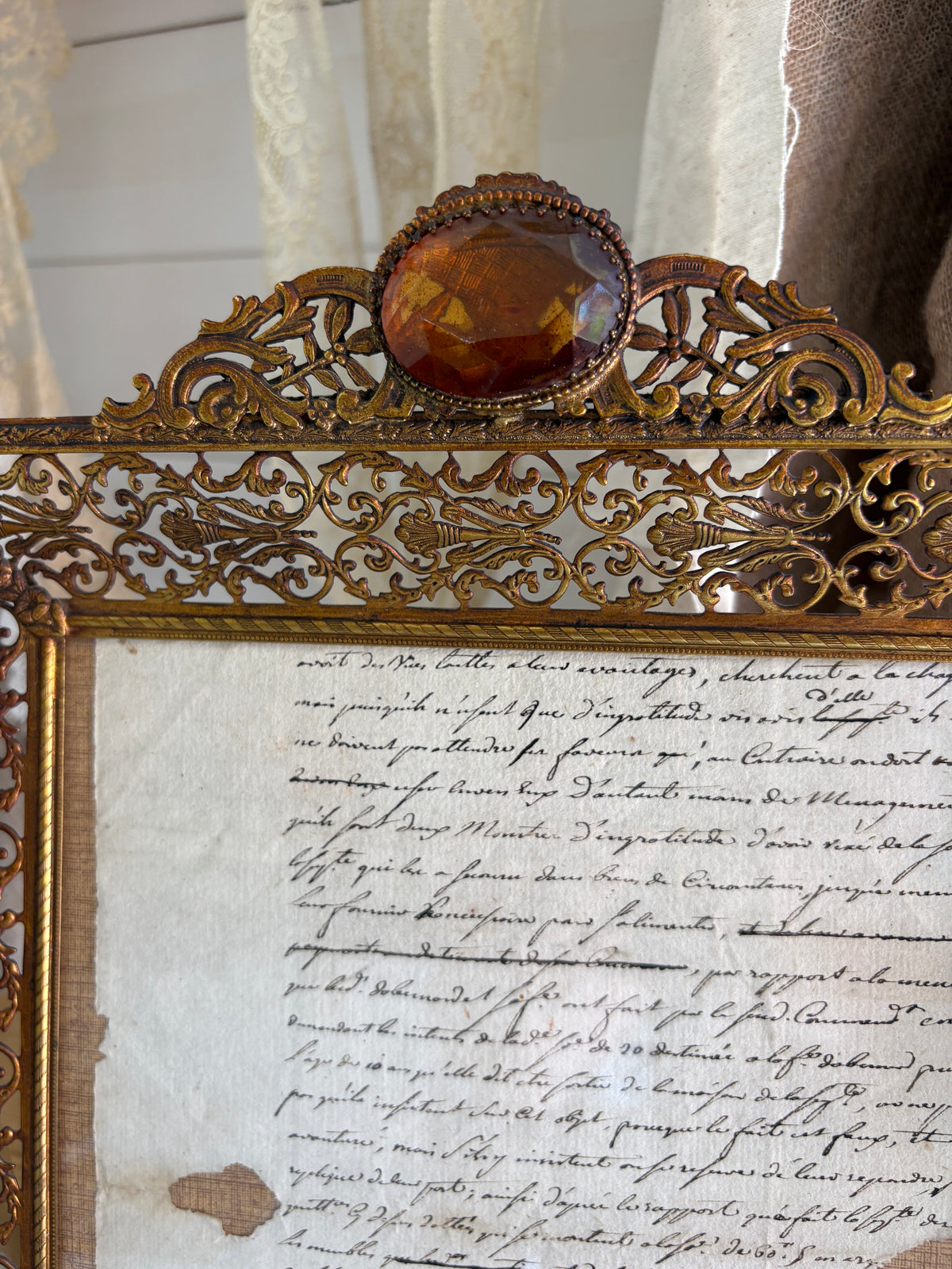 Vintage Napoleon III Style Ornate Brass Filigree Picture Frame