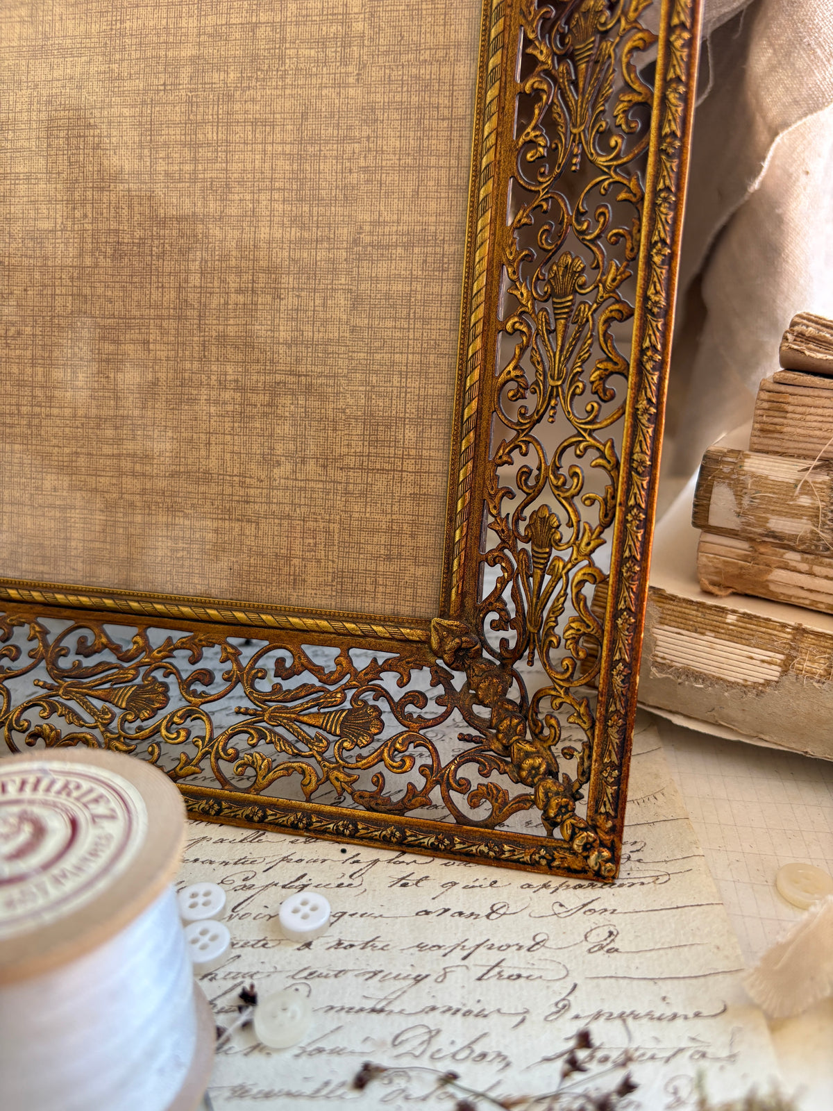 Vintage Napoleon III Style Ornate Brass Filigree Picture Frame