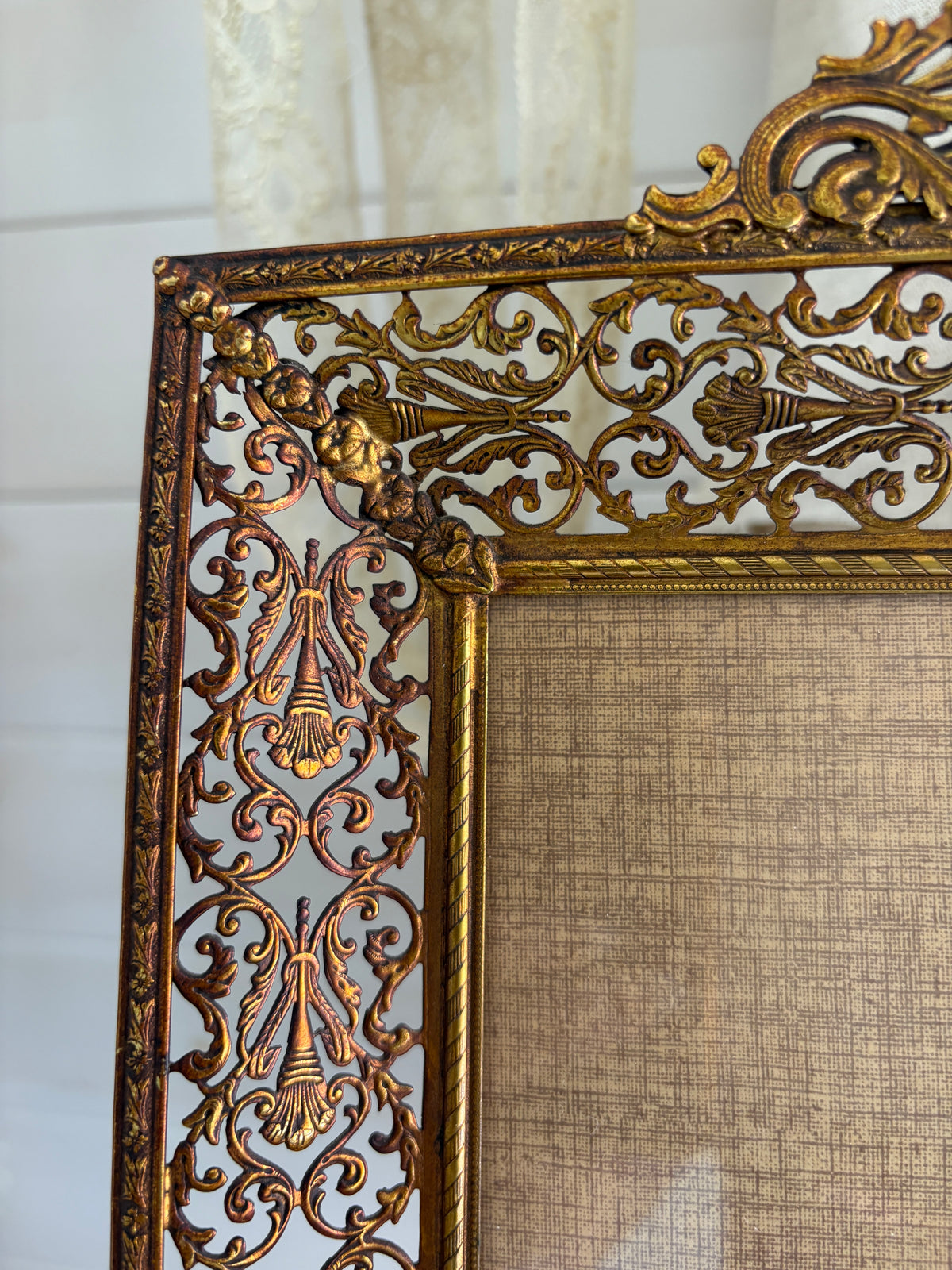 Vintage Napoleon III Style Ornate Brass Filigree Picture Frame