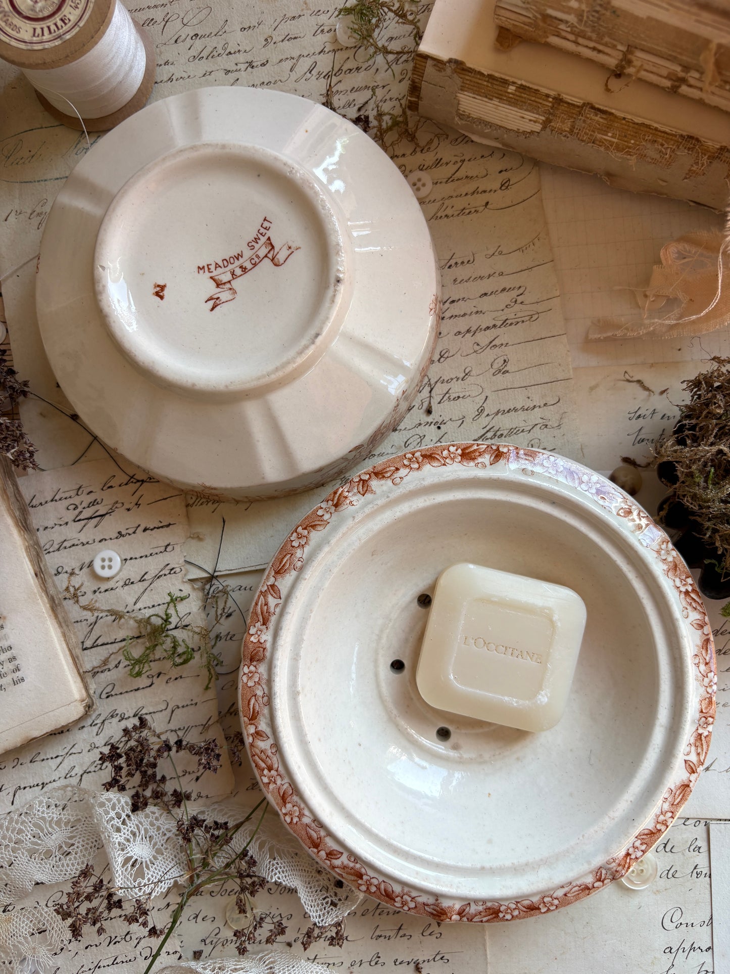 Antique English Ironstone Soap Dish  Keeling & Co "Meadow Sweet"
