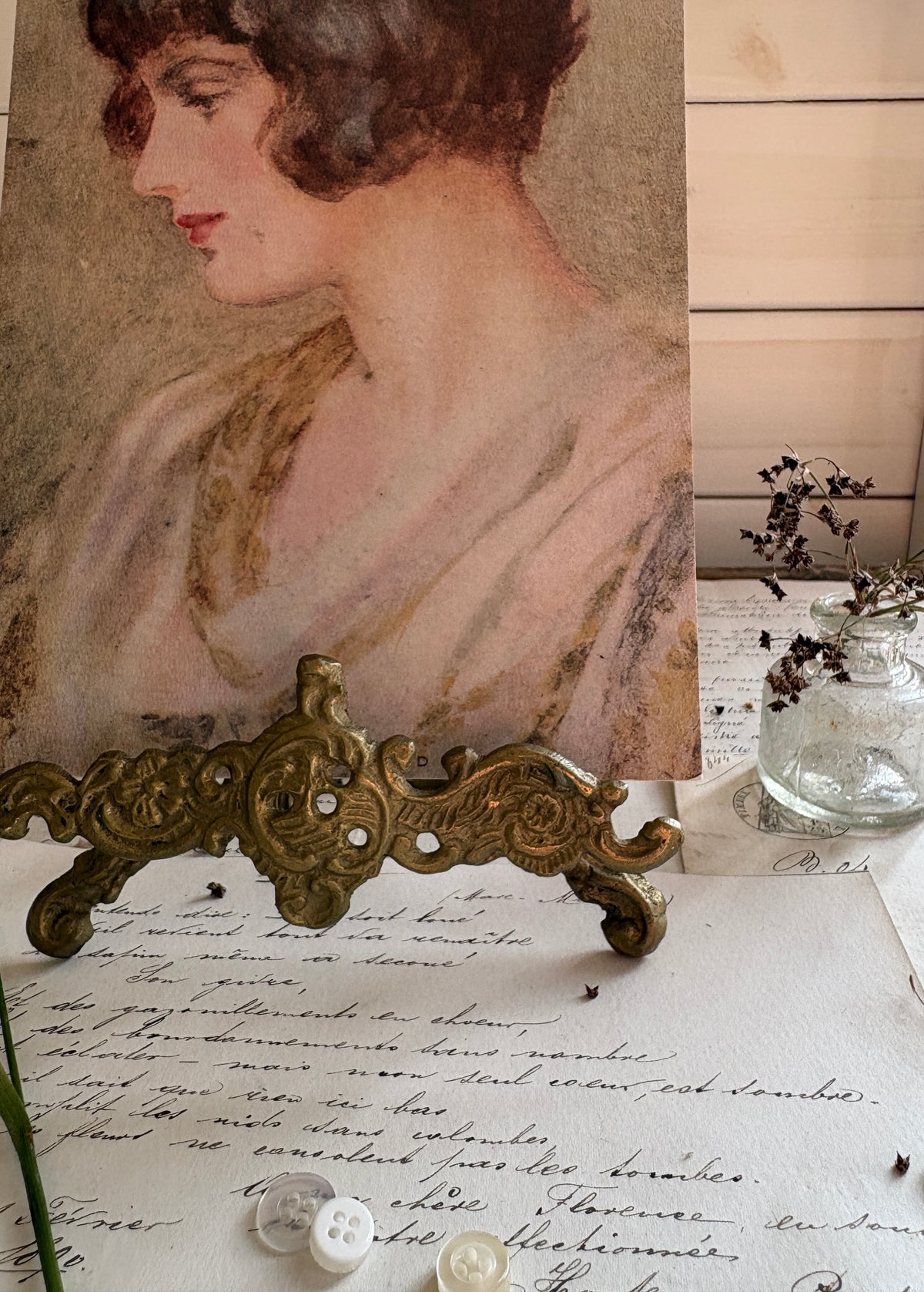 Vintage Ornate Brass Tabletop Easel