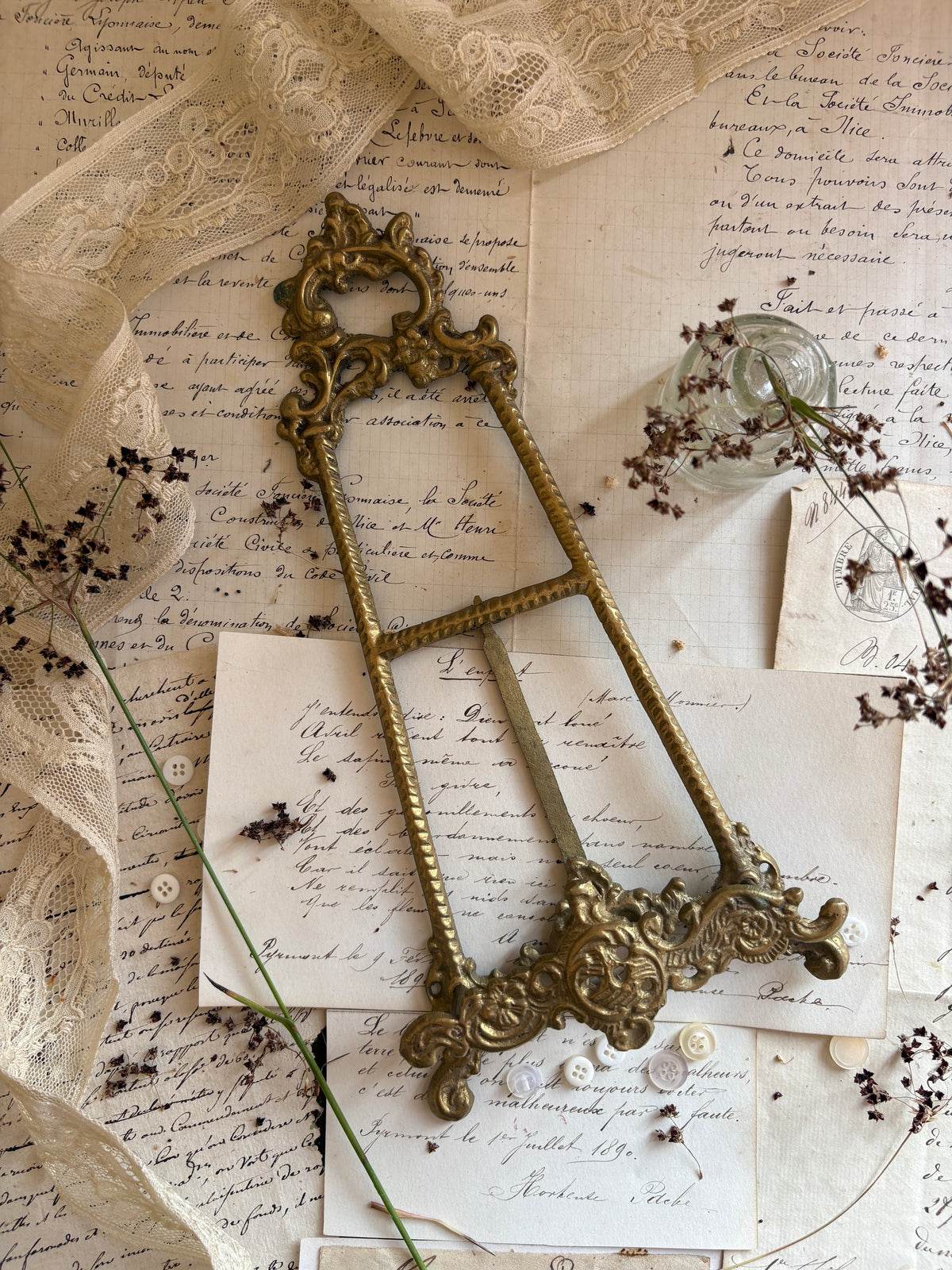 Vintage Ornate Brass Tabletop Easel