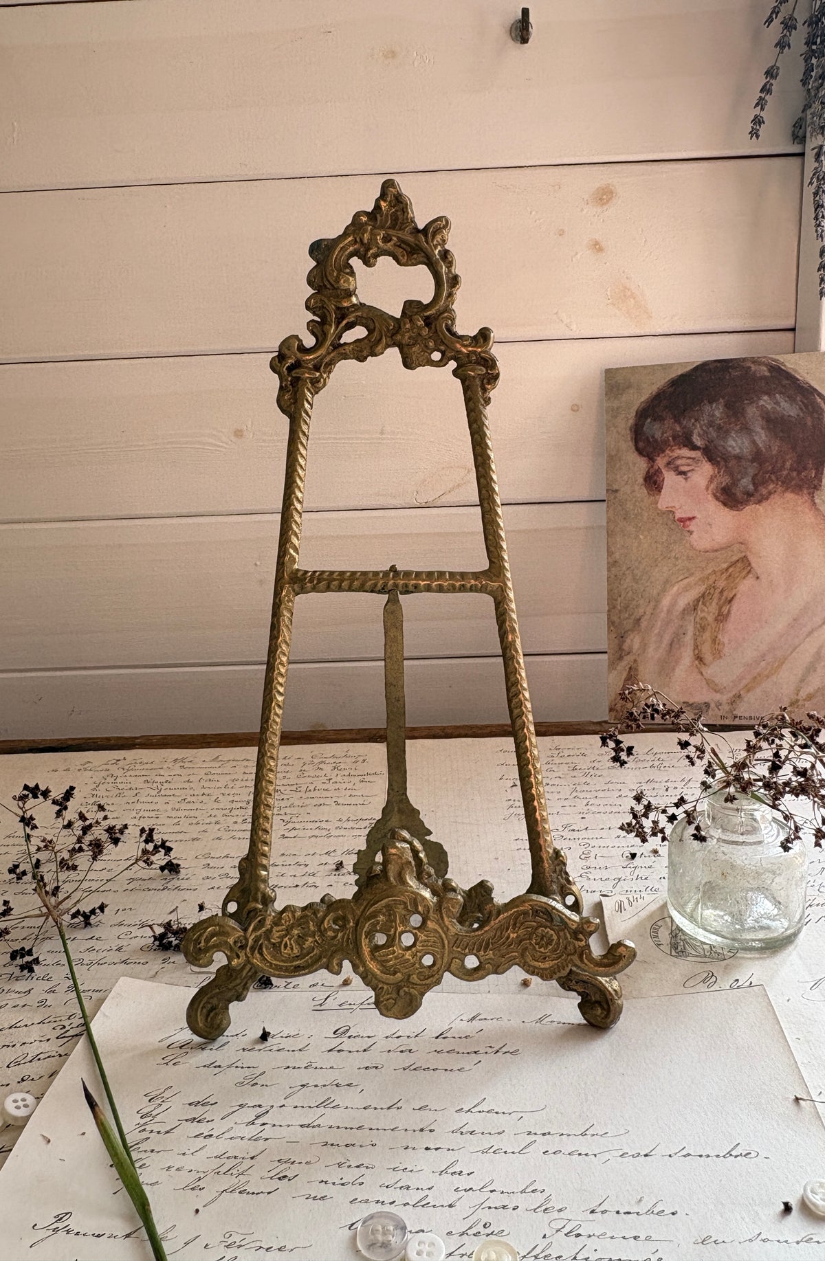 Vintage Ornate Brass Tabletop Easel