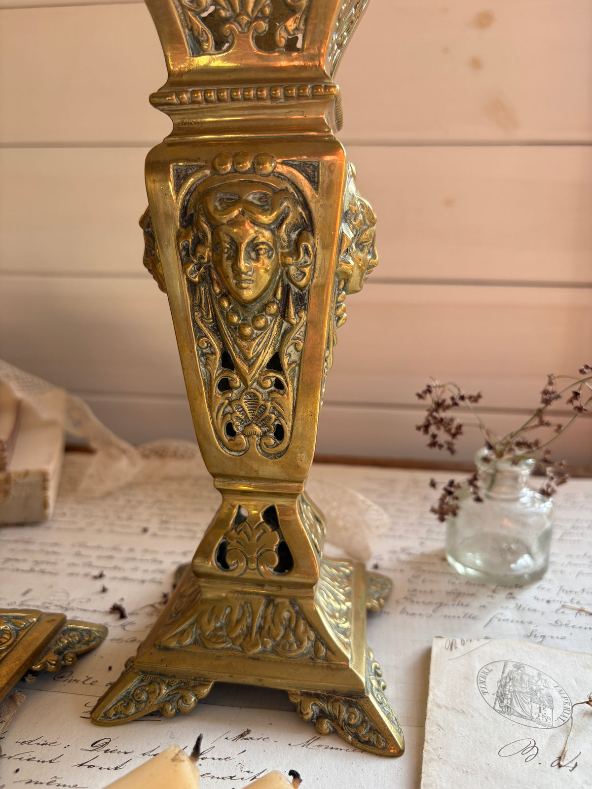Pair of Antique 19th Century French Neoclassical Brass Spill Vases