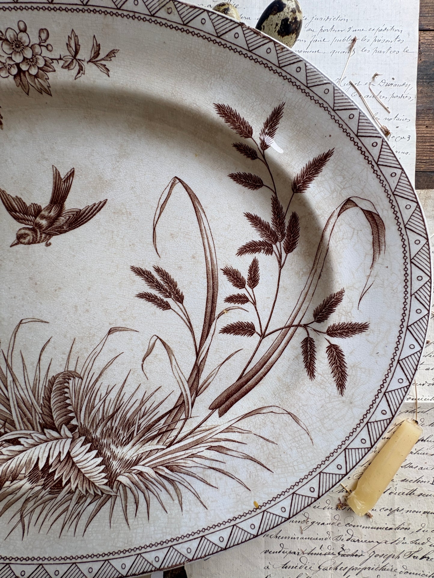 Antique Victorian T.G. Booth "Hawthorn" Brown Transferware Ironstone Platter