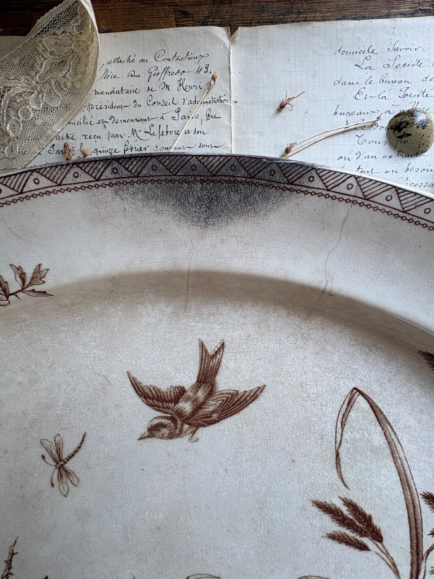 Antique Victorian T.G. Booth "Hawthorn" Brown Transferware Ironstone Platter