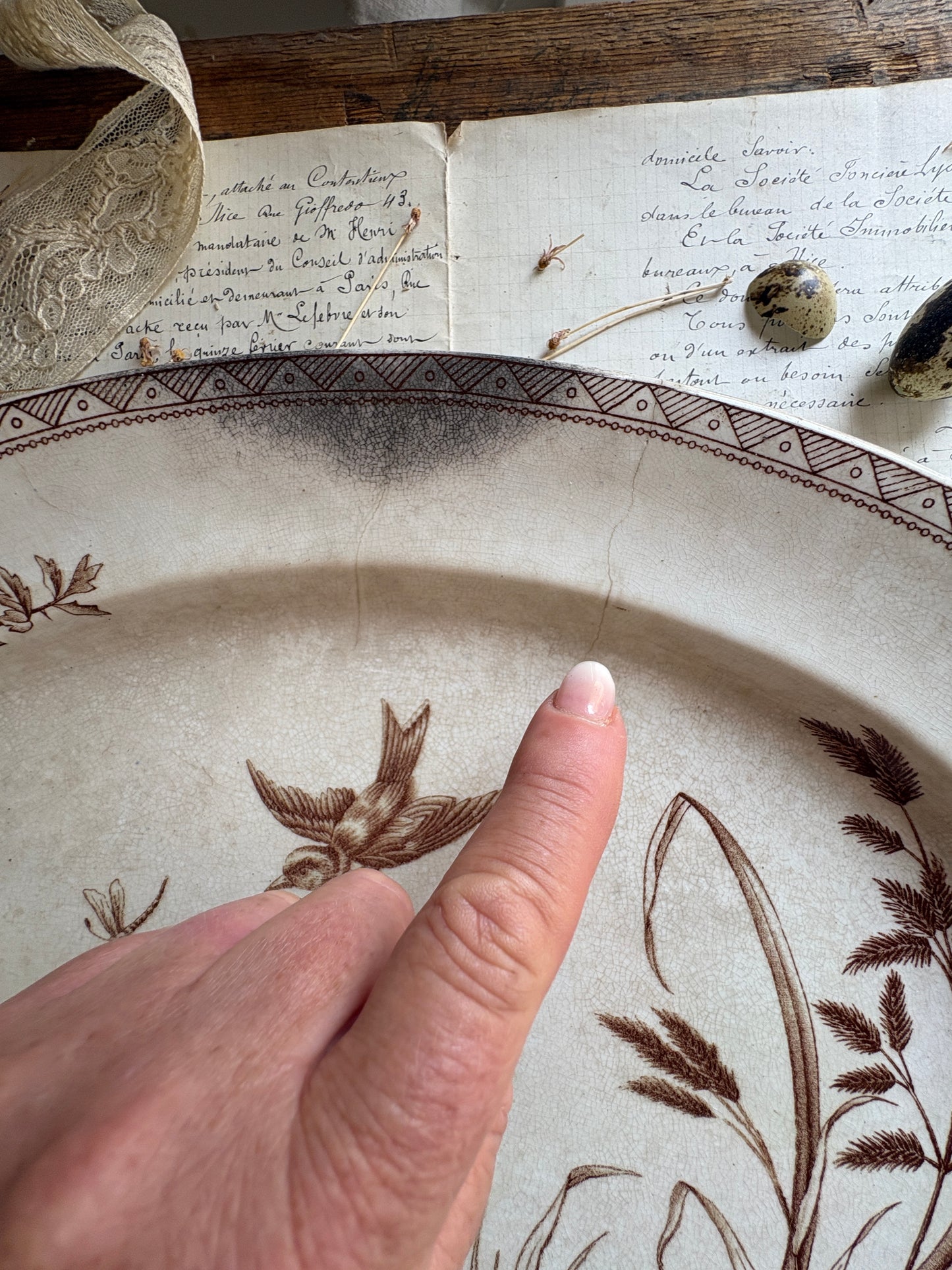 Antique Victorian T.G. Booth "Hawthorn" Brown Transferware Ironstone Platter