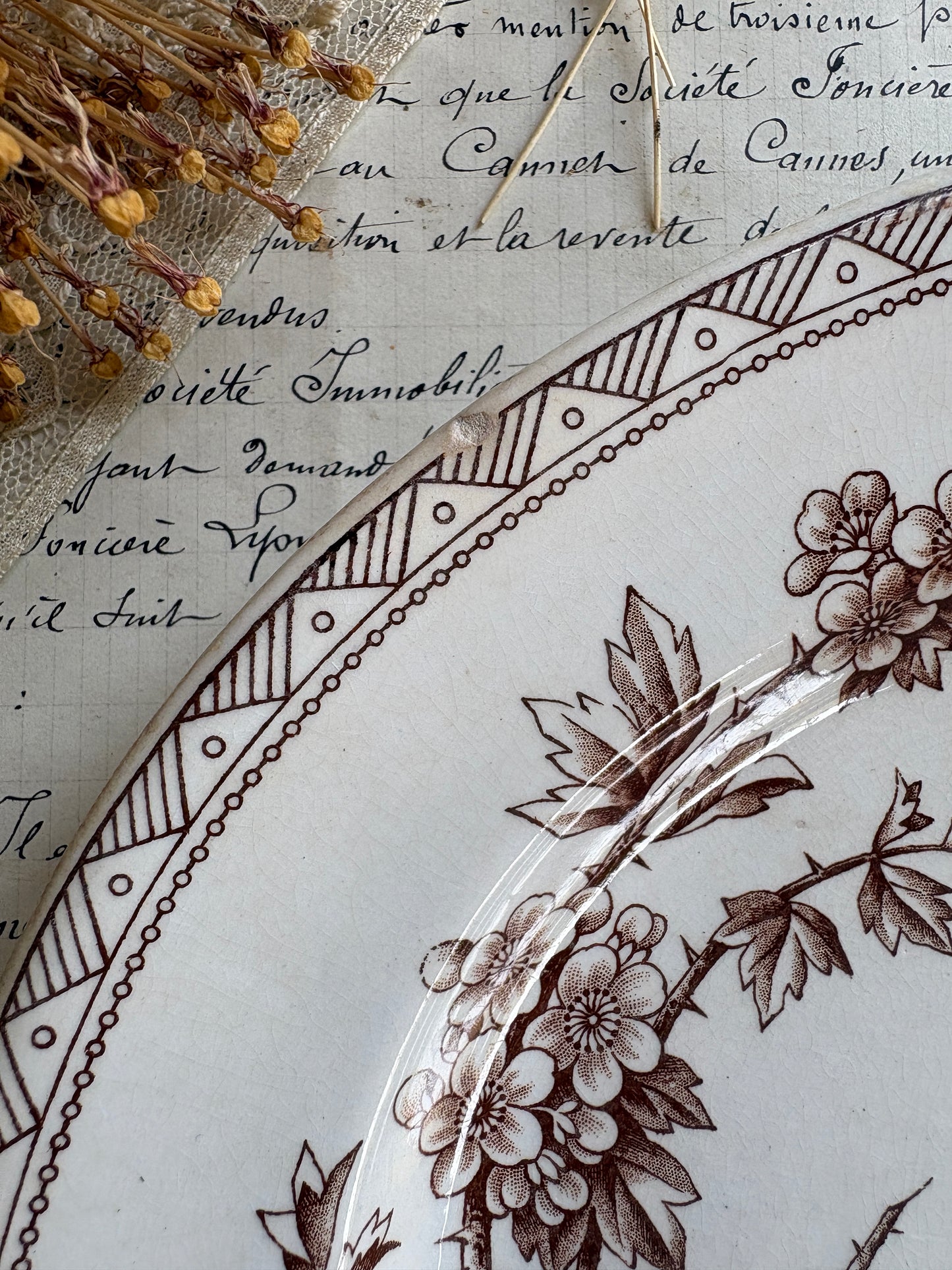Antique Victorian T.G. Booth "Hawthorn" Brown Transferware Ironstone Platter