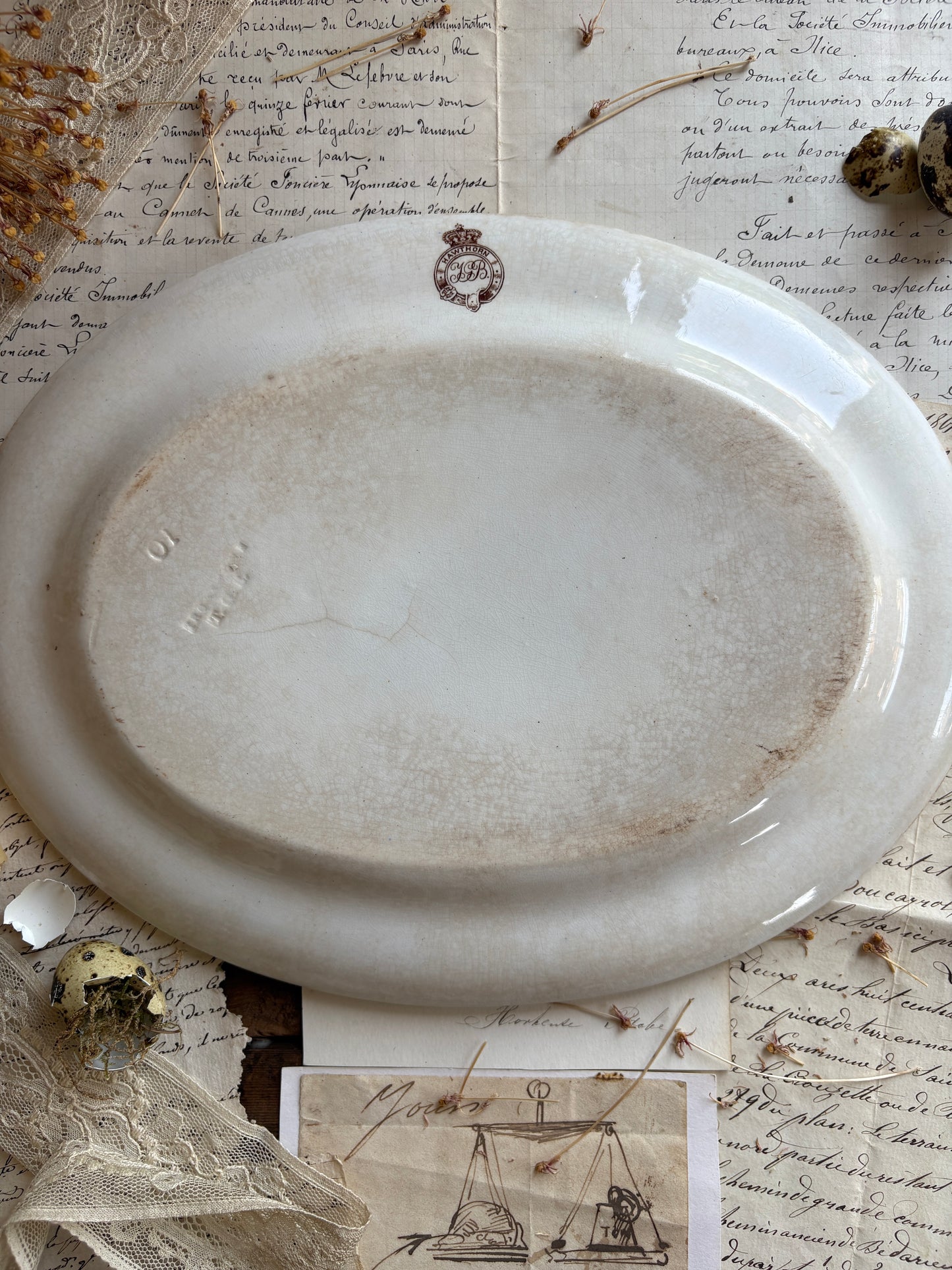 Antique Victorian T.G. Booth "Hawthorn" Brown Transferware Ironstone Platter