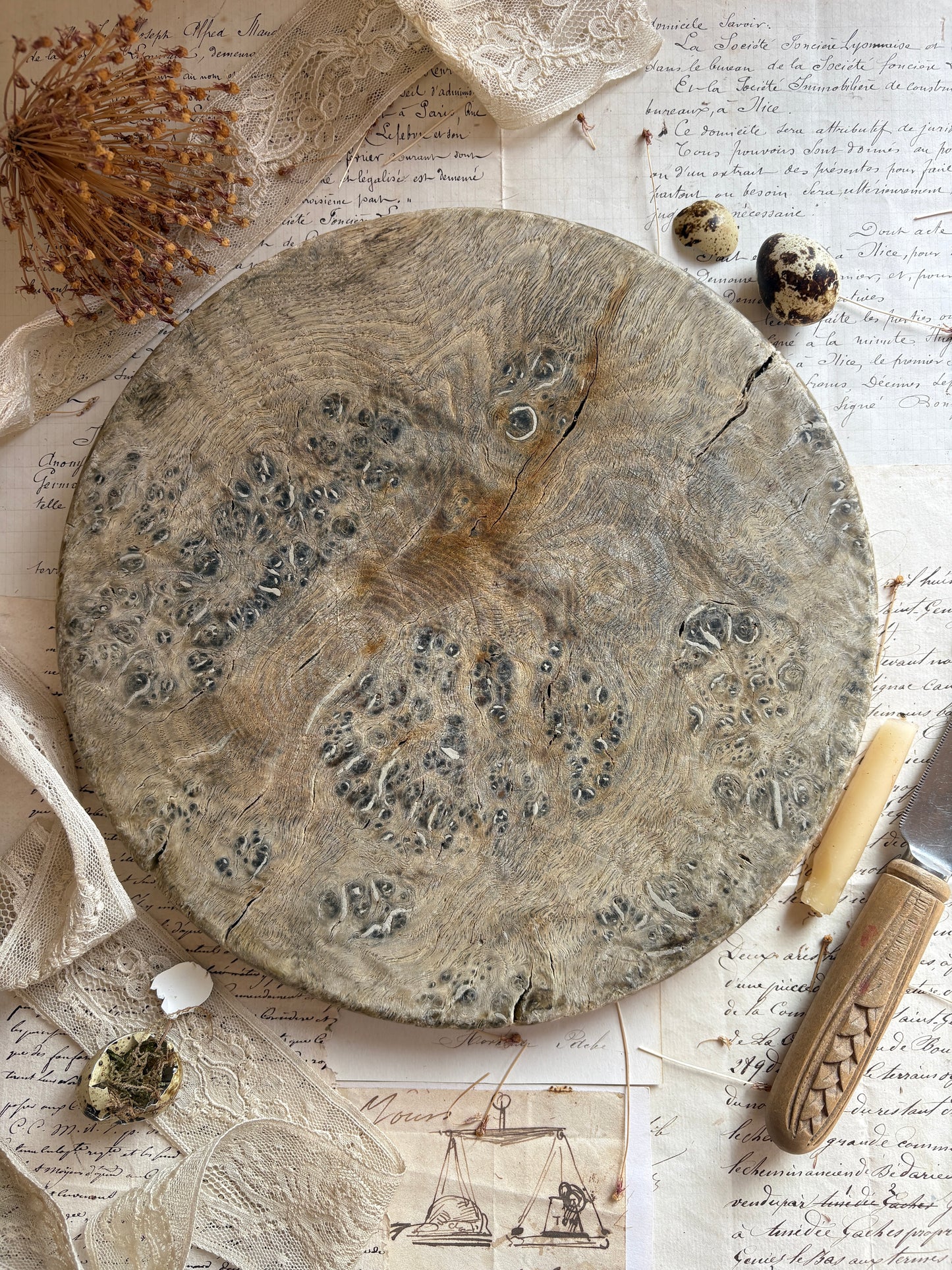 Antique European Burl Wood Board