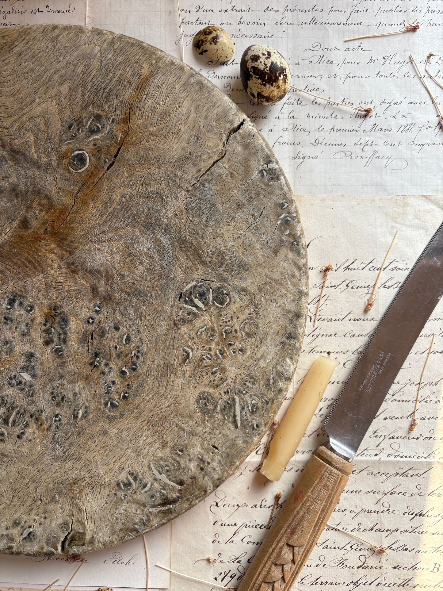 Antique European Burl Wood Board