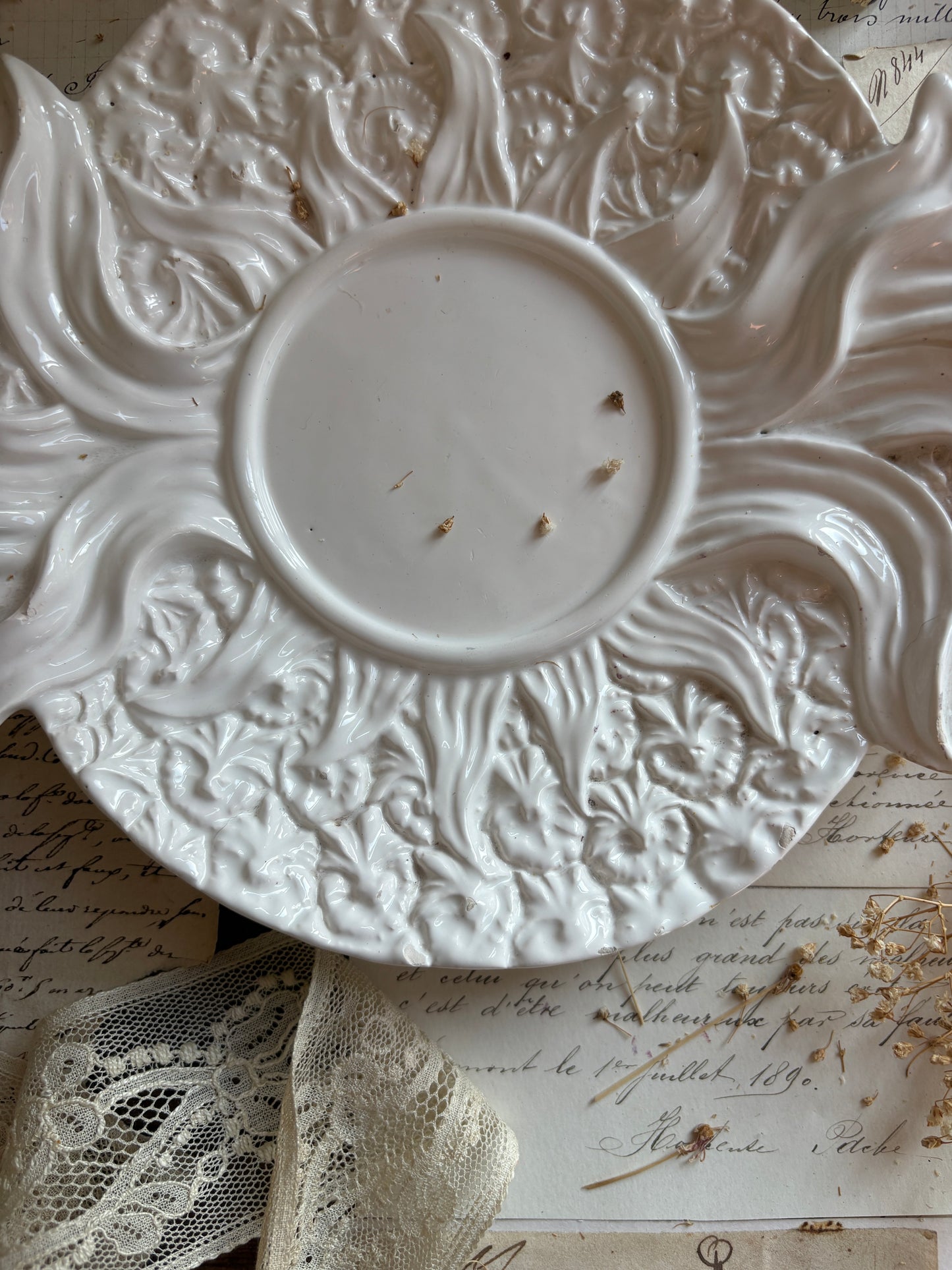 Portuguese Majolica Sunburst Relief Serving Dish