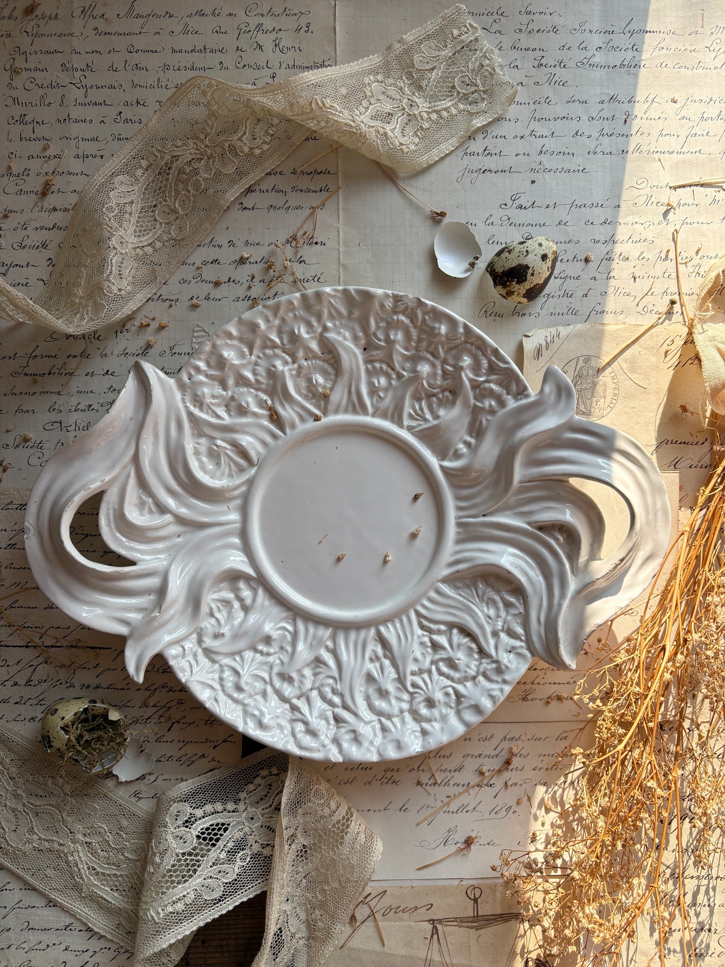 Portuguese Majolica Sunburst Relief Serving Dish