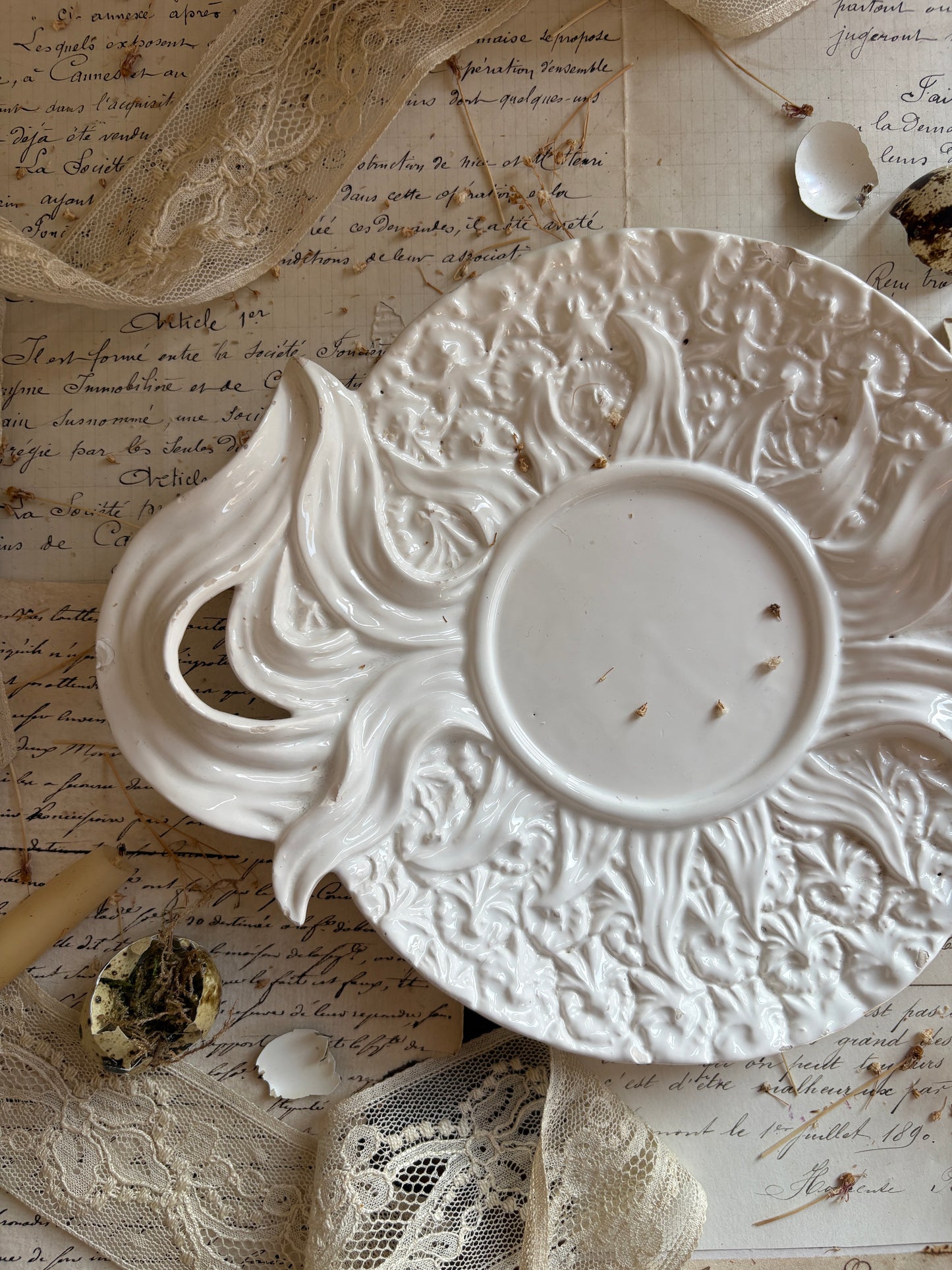 Portuguese Majolica Sunburst Relief Serving Dish