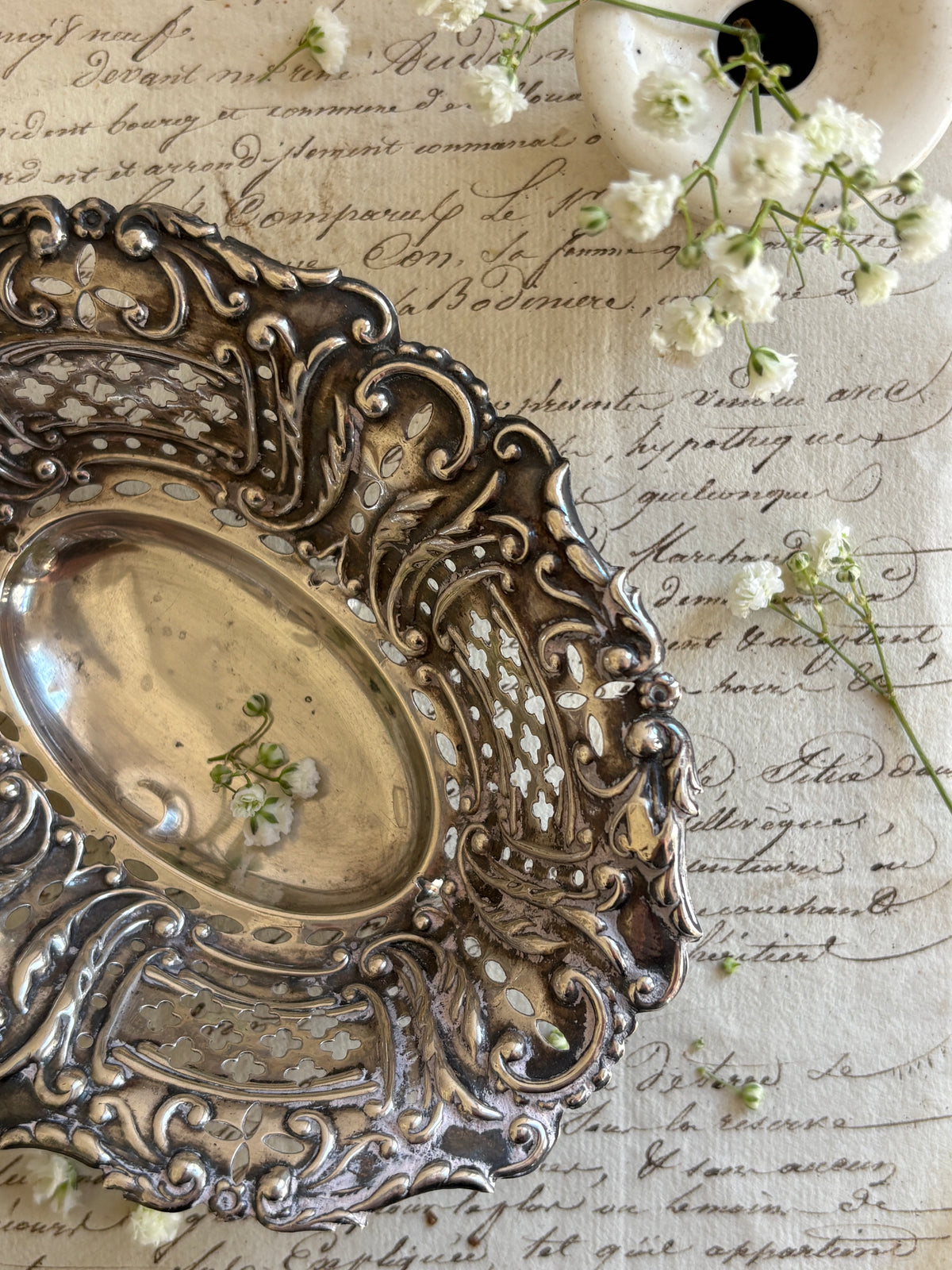 Antique Edwardian Sterling Silver Pierced Bon Bon Dish