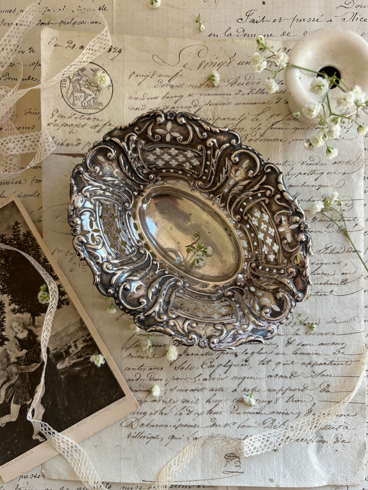 Antique Edwardian Sterling Silver Pierced Bon Bon Dish