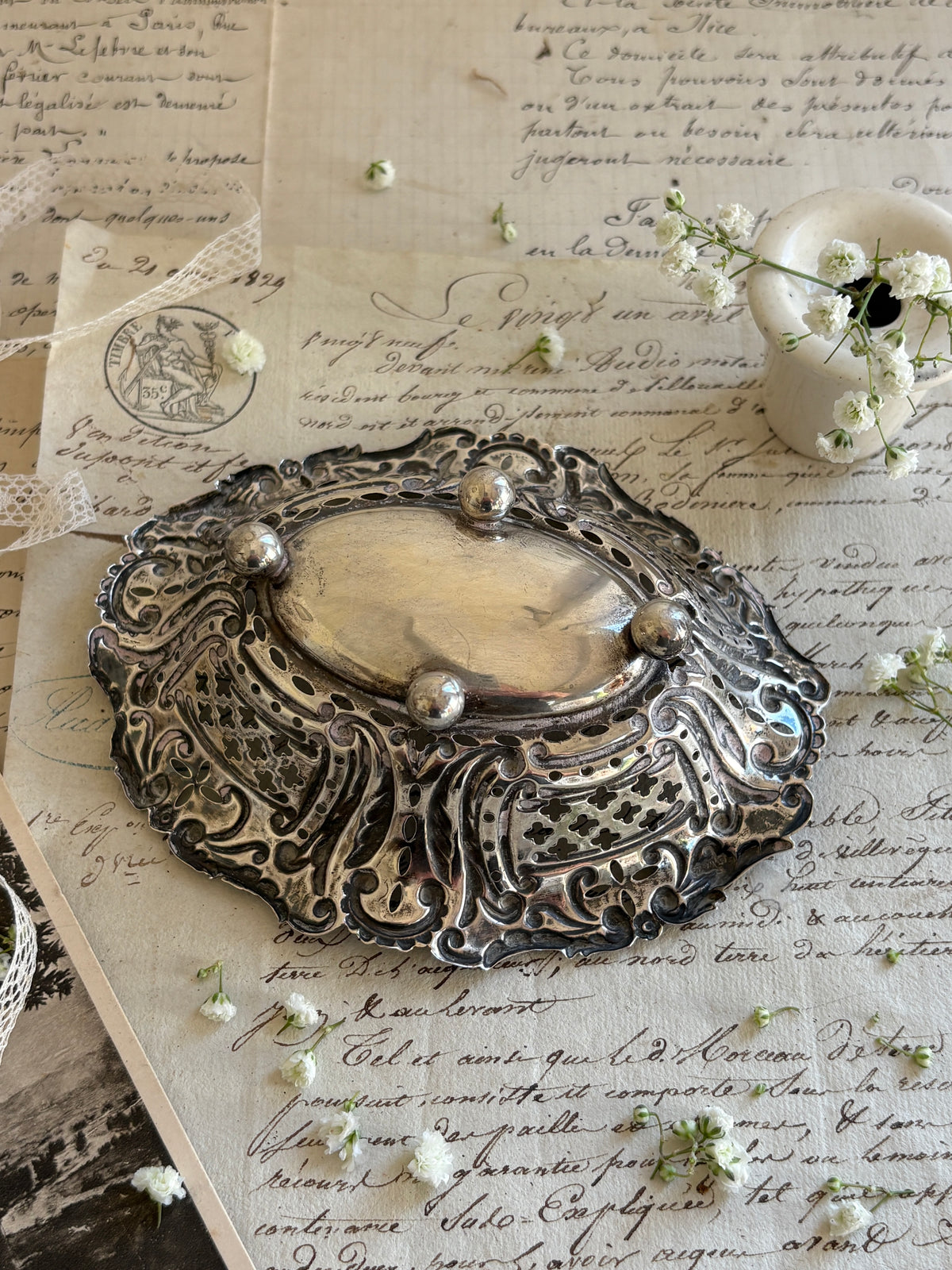 Antique Edwardian Sterling Silver Pierced Bon Bon Dish
