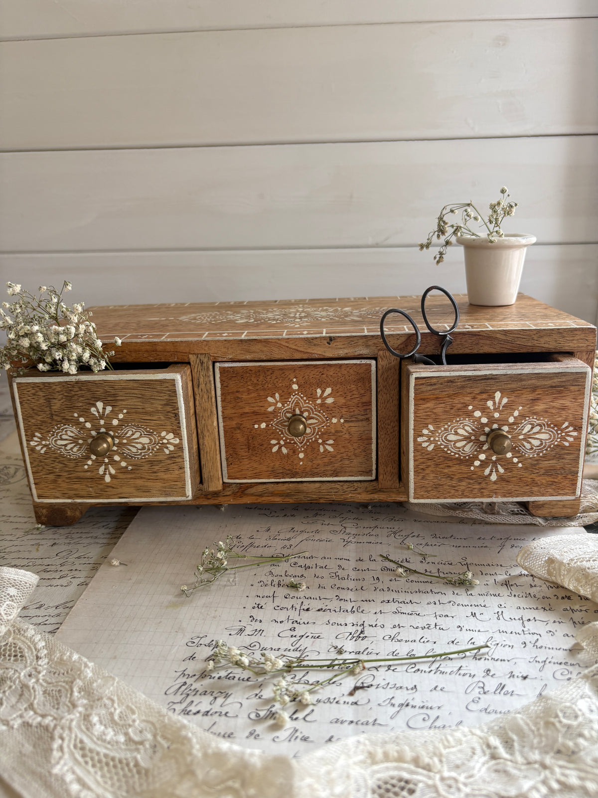 Vintage Style 3 Drawer Wooden Organiser