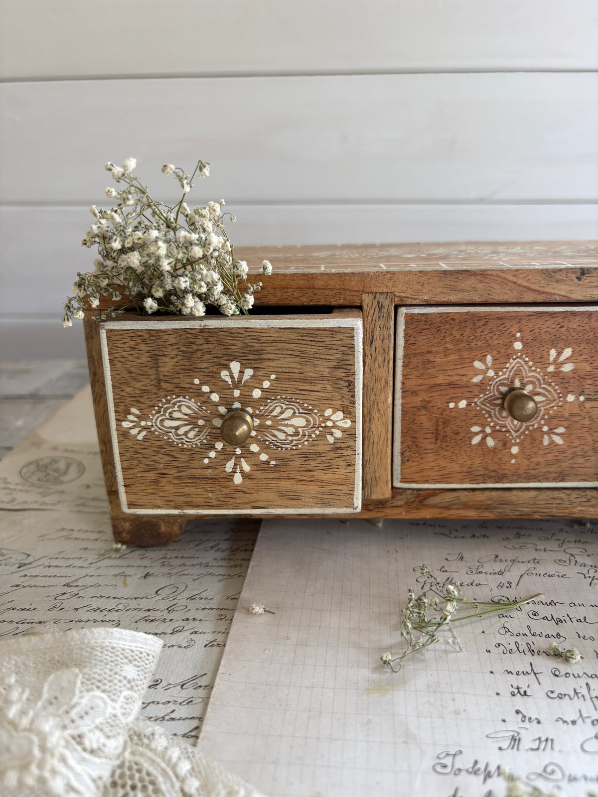 Vintage Style 3 Drawer Wooden Organiser