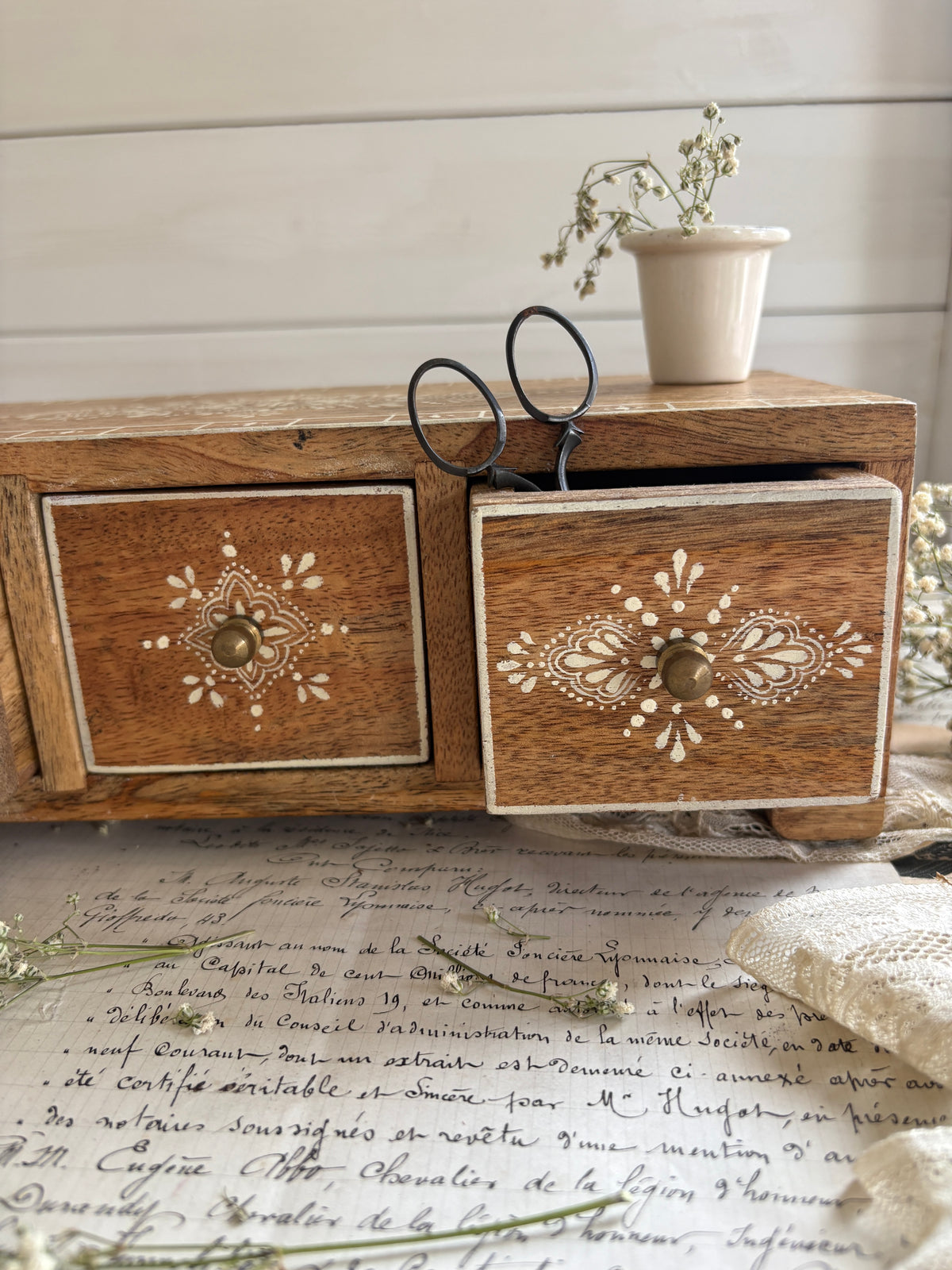 Vintage Style 3 Drawer Wooden Organiser