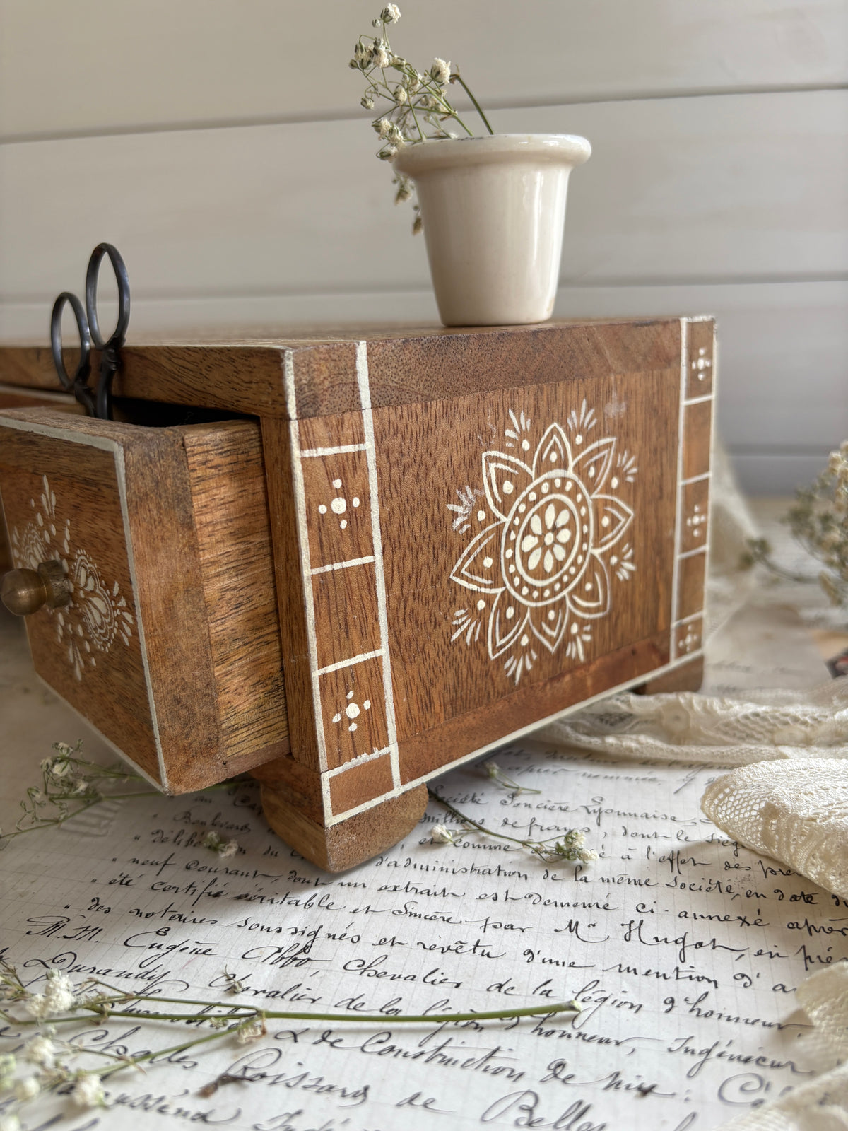 Vintage Style 3 Drawer Wooden Organiser