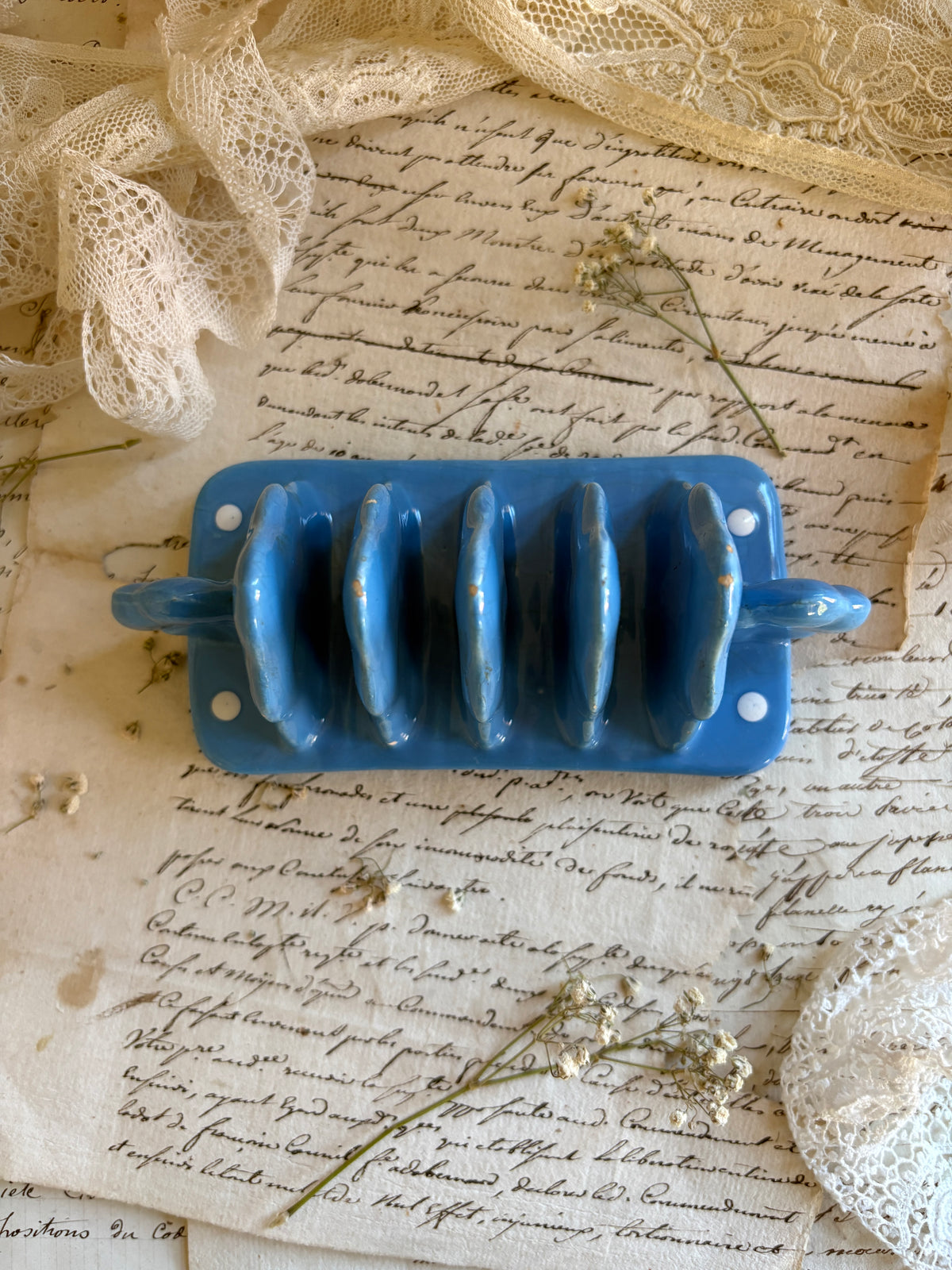 Vintage 1930s T.G. Green 'Blue Domino' Ceramic Toast Rack