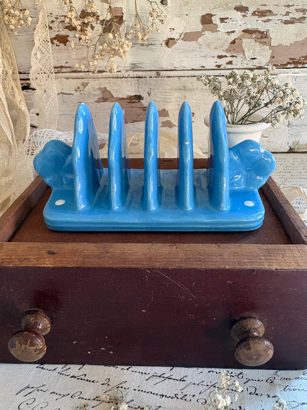 Vintage 1930s T.G. Green 'Blue Domino' Ceramic Toast Rack