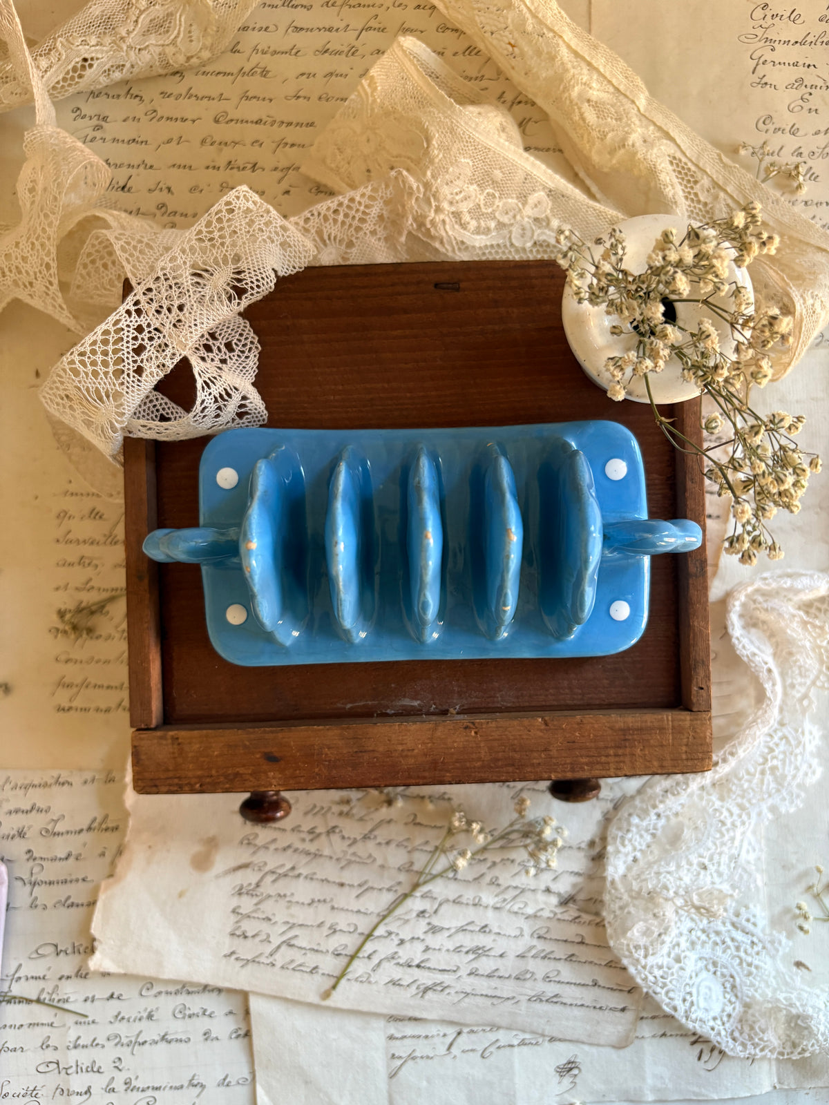 Vintage 1930s T.G. Green 'Blue Domino' Ceramic Toast Rack