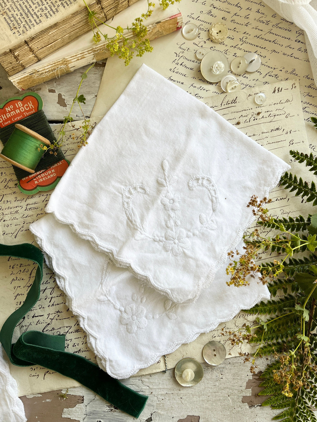 Eight Vintage Linen White Napkins