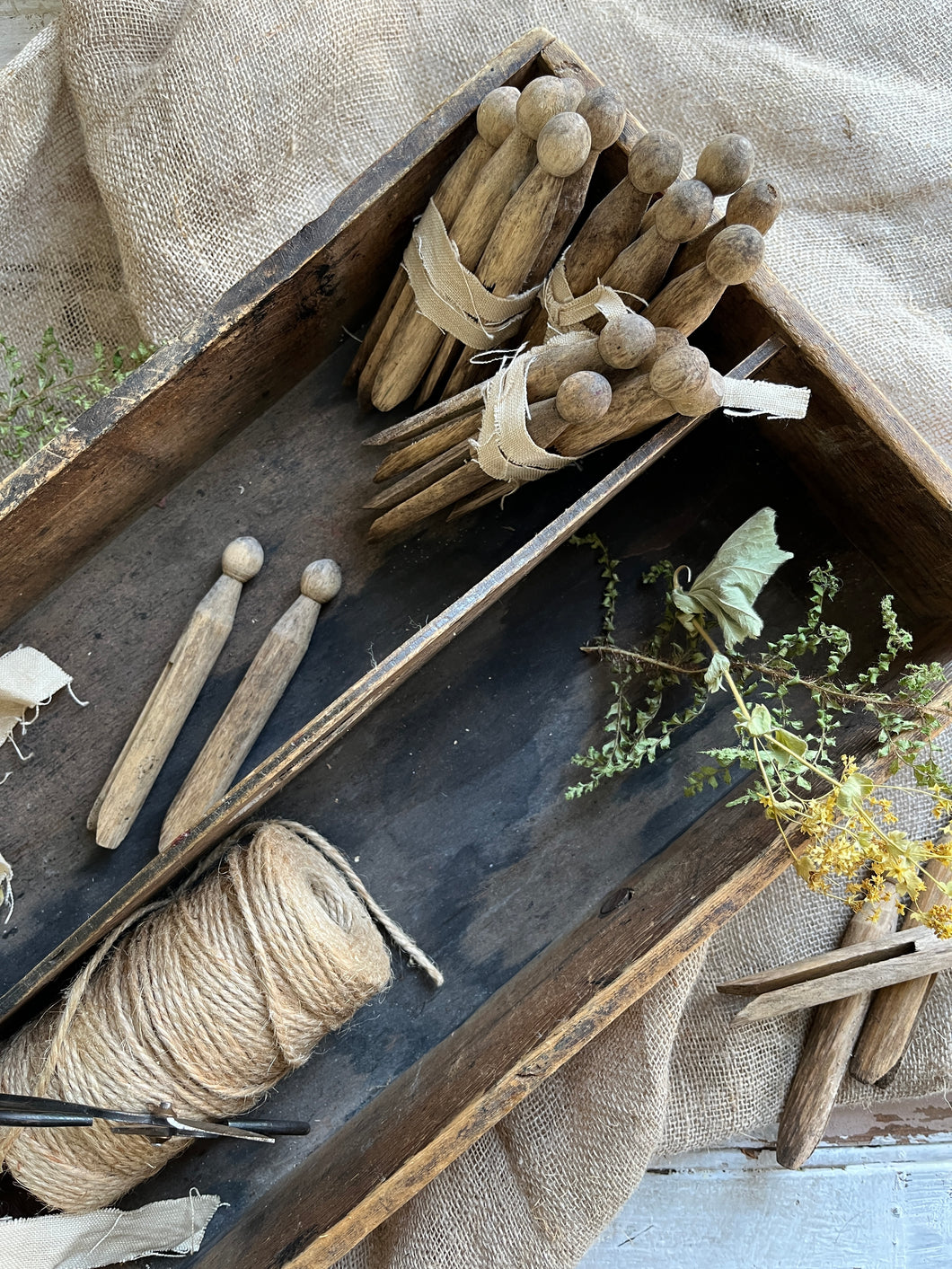 Set of Weathered Wooden Dolly Pegs