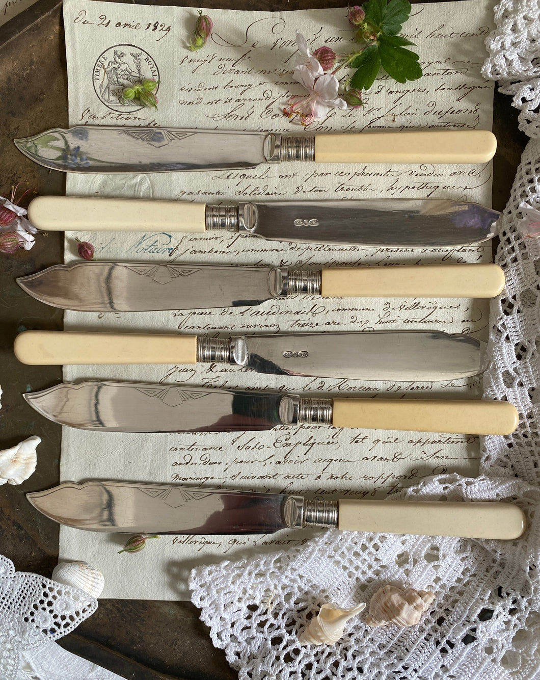Vintage set of six boxed fish knifes and forks