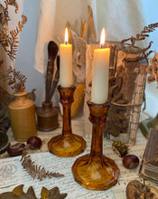 Load image into Gallery viewer, Vintage Art Deco Style Amber Candlesticks

