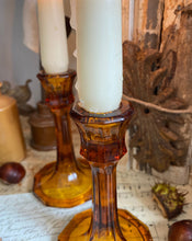 Load image into Gallery viewer, Vintage Art Deco Style Amber Candlesticks
