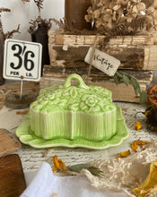 Load image into Gallery viewer, Vintage Green Glazed Butter Dish
