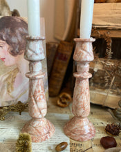 Load image into Gallery viewer, Vintage Pink Marble Candlesticks
