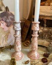 Load image into Gallery viewer, Vintage Pink Marble Candlesticks
