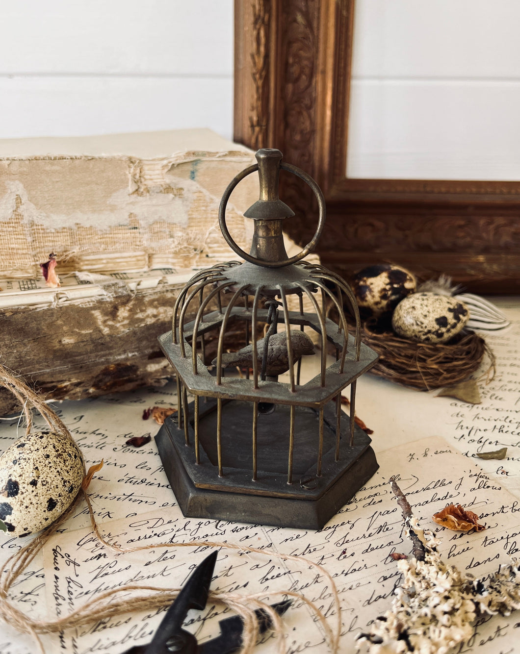 Small Vintage Brass Birdcage